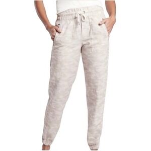 Athleta Cabo Tide Linen Jogger Neutral Tan Camo Size 12
